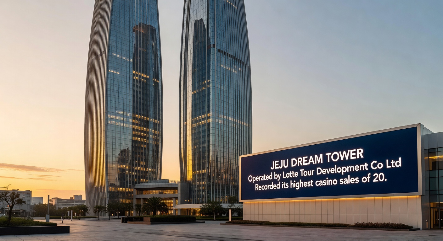 Interior of Jeju Dream Tower casino floor with table games and slot machines in operation