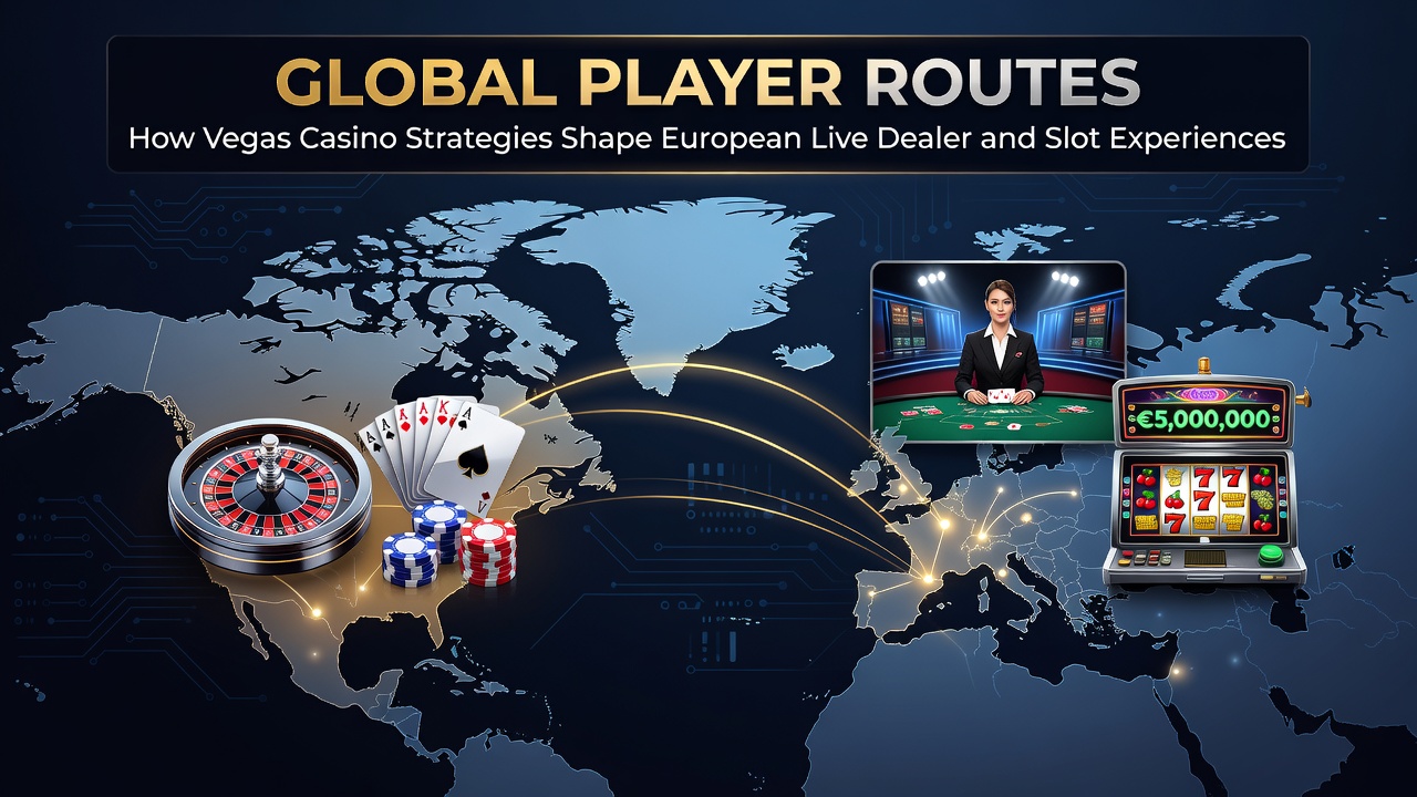Vegas casino floor with slot machines and live dealer tables influencing European gaming designs