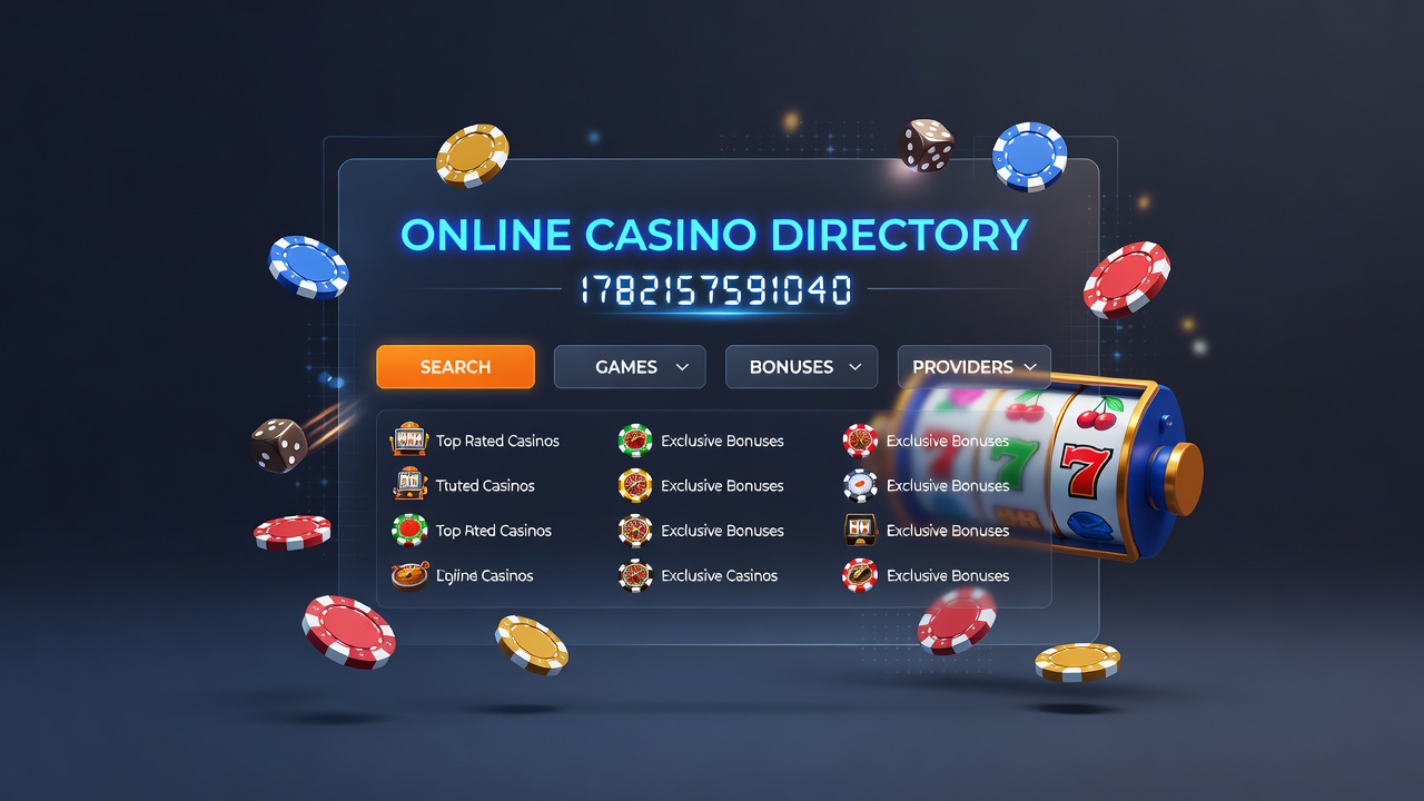 Screenshot of a comprehensive online casino directory showing categorized listings and filters