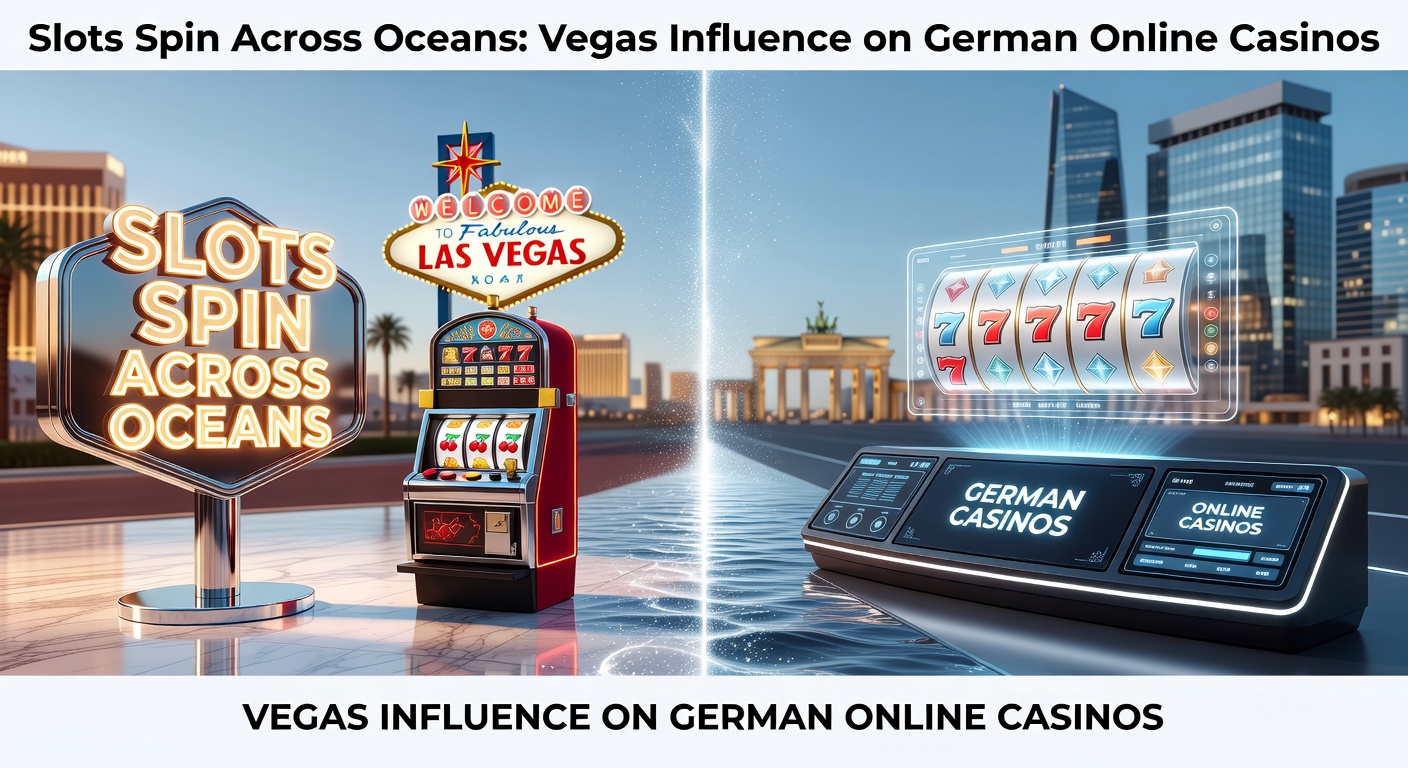 Vibrant Vegas-style slot machines lighting up a digital screen, symbolizing the transatlantic influence on German online gaming platforms