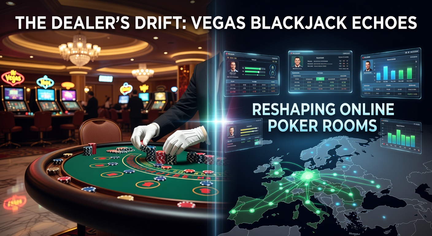 Vibrant Vegas blackjack table with live dealers influencing European online poker interfaces