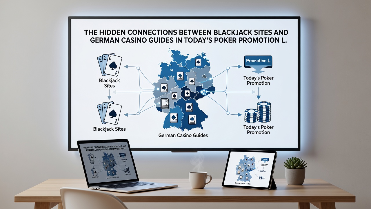 German casino guide interface displaying blackjack listings alongside poker promotion banners and regulatory compliance badges