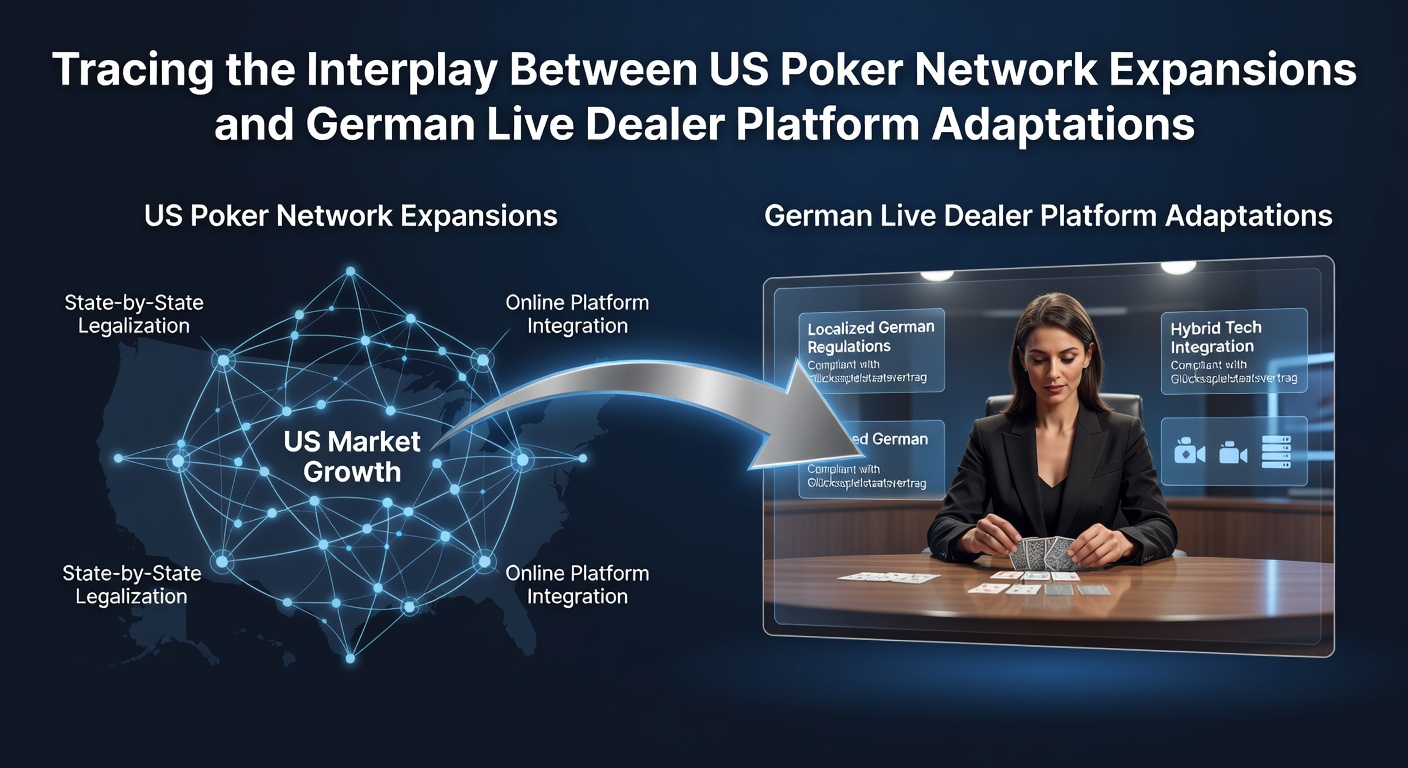 Illustration of interconnected poker networks and live dealer tables spanning the US and Germany
